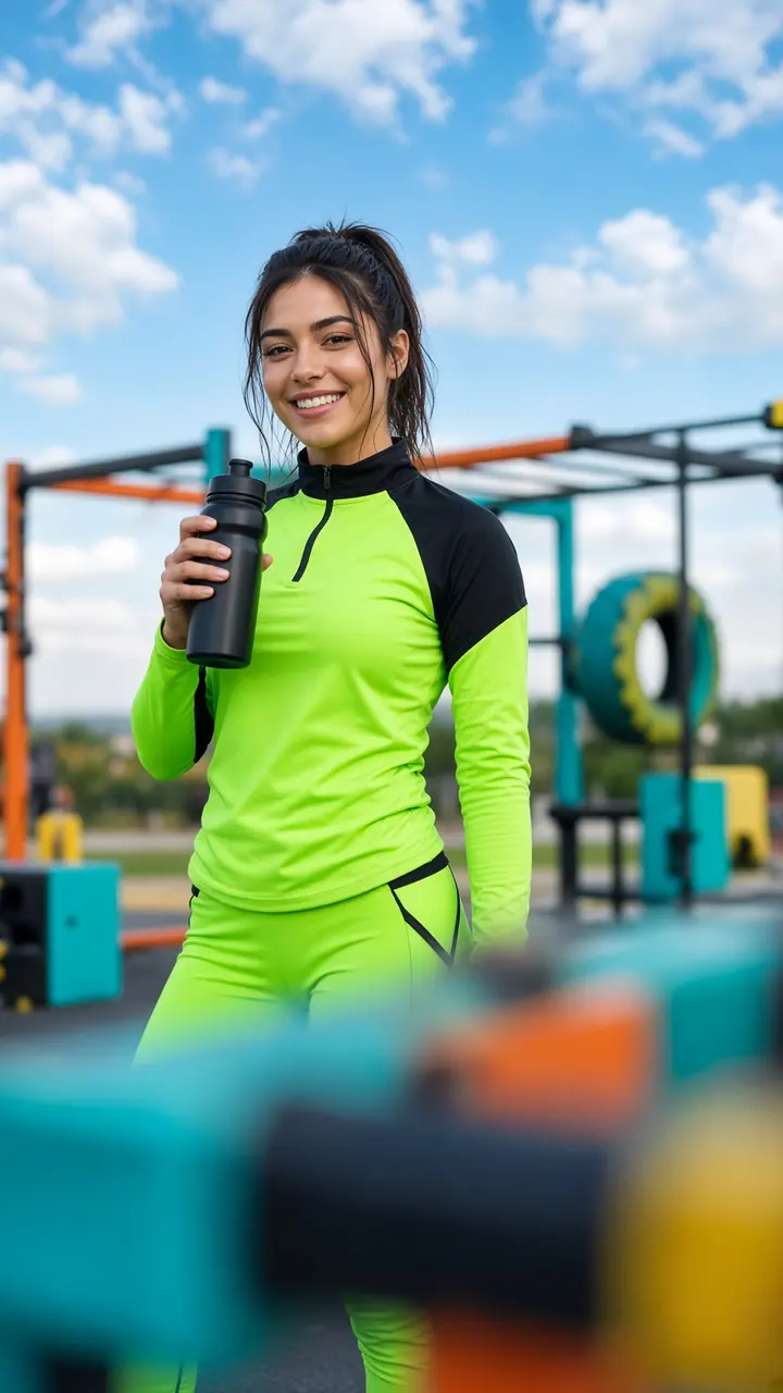 Fitness creator training in a product video that drifts into a fat-loss claim