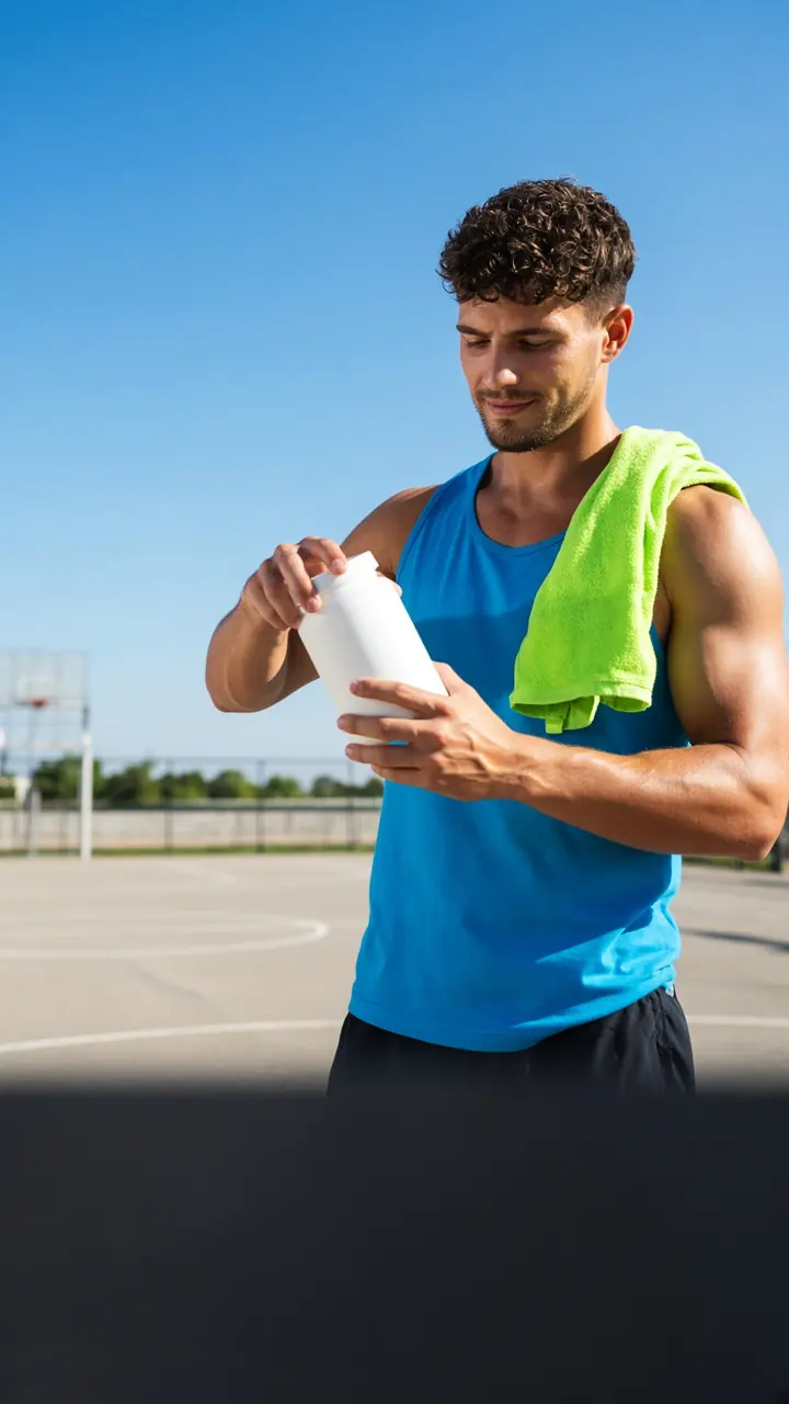 Athlete with a sports nutrition tub in a paid social energy ad